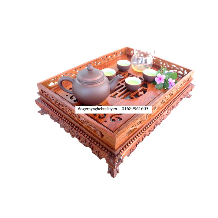 Khay trà thiết kế kiểu cổ điển gỗ hương đỏ